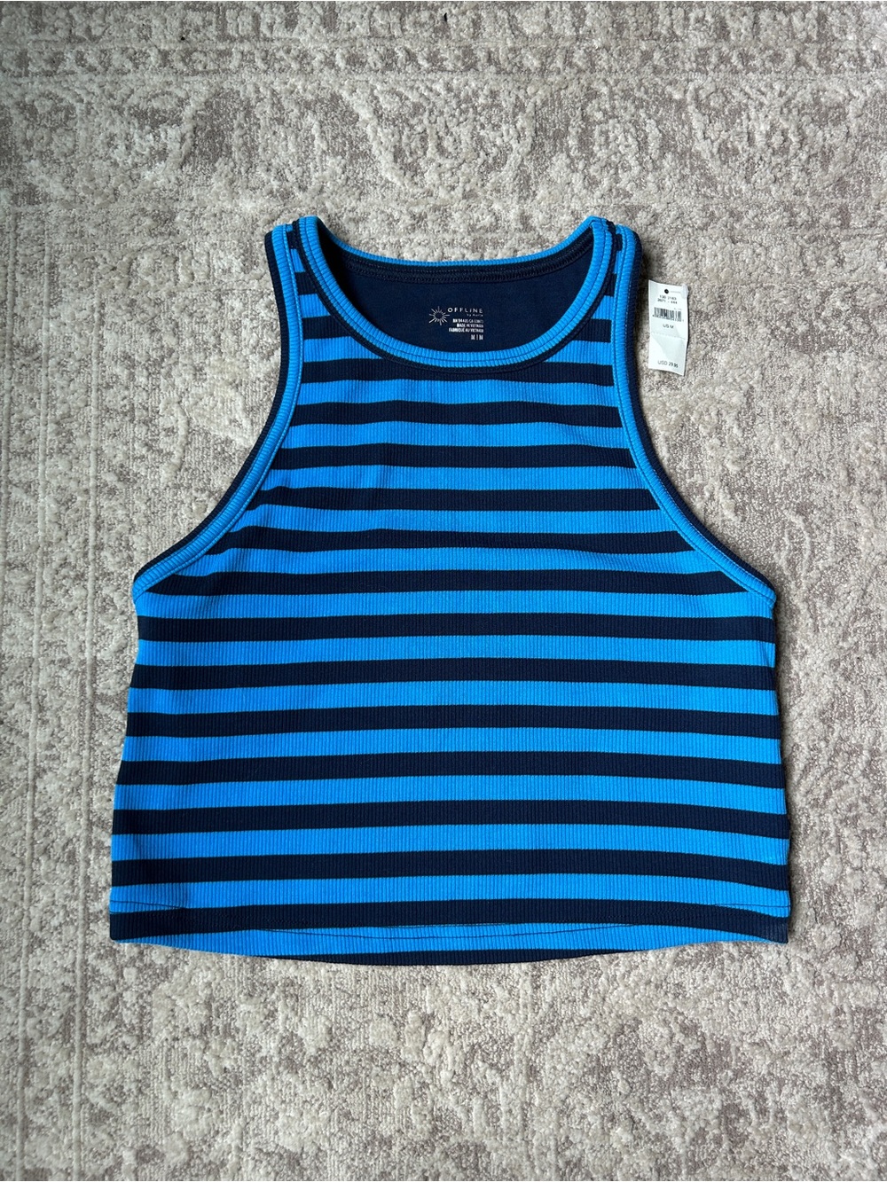 NEW OFFLINE by Aerie Blue Striped Cropped Tank Top